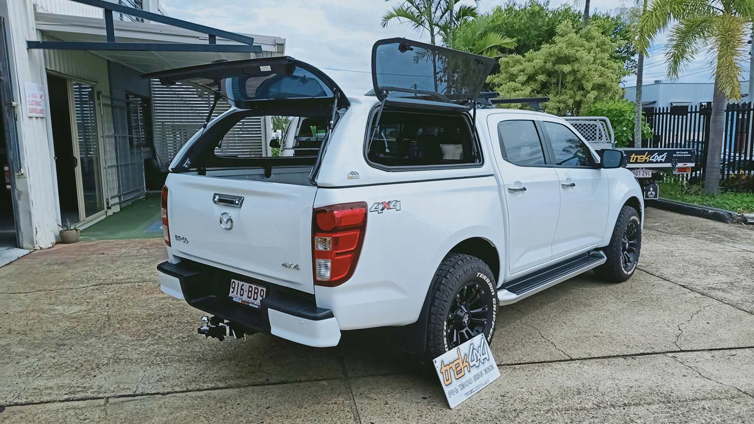 Mazda BT50 2020+ with Trek Canopy in Code 527 Ice White - rear view - image 3